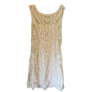 Express cream lace overlay dress